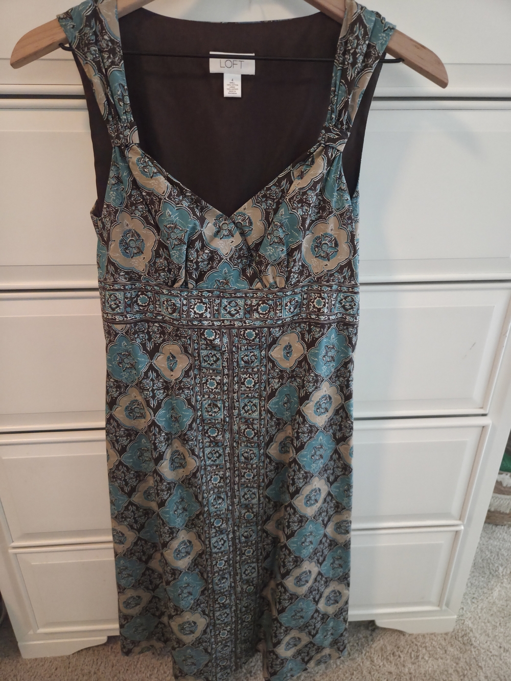 Vintage LOFT Teal and Brown Patterned Maxi Dress